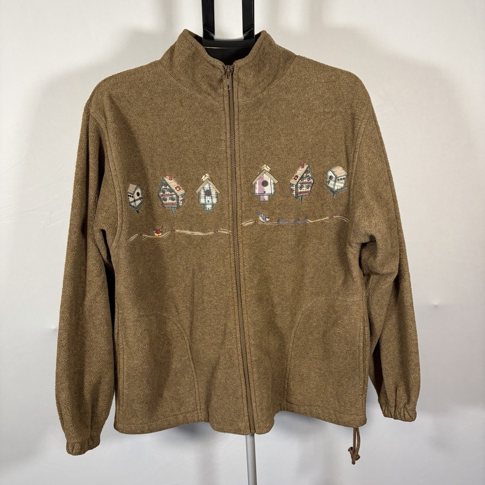 Northern Reflections Small VTG Birdhouse Embroidered Fleece Jacket Cottage 90s